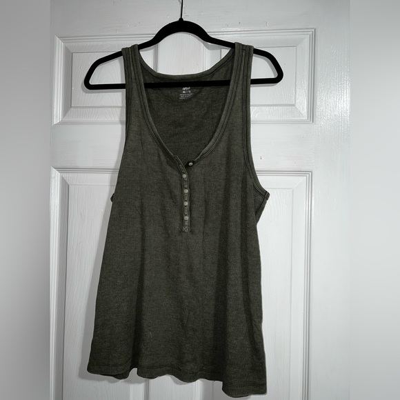 Olive Green Aerie Buttoned Tank Top. - Picture 1 of 3